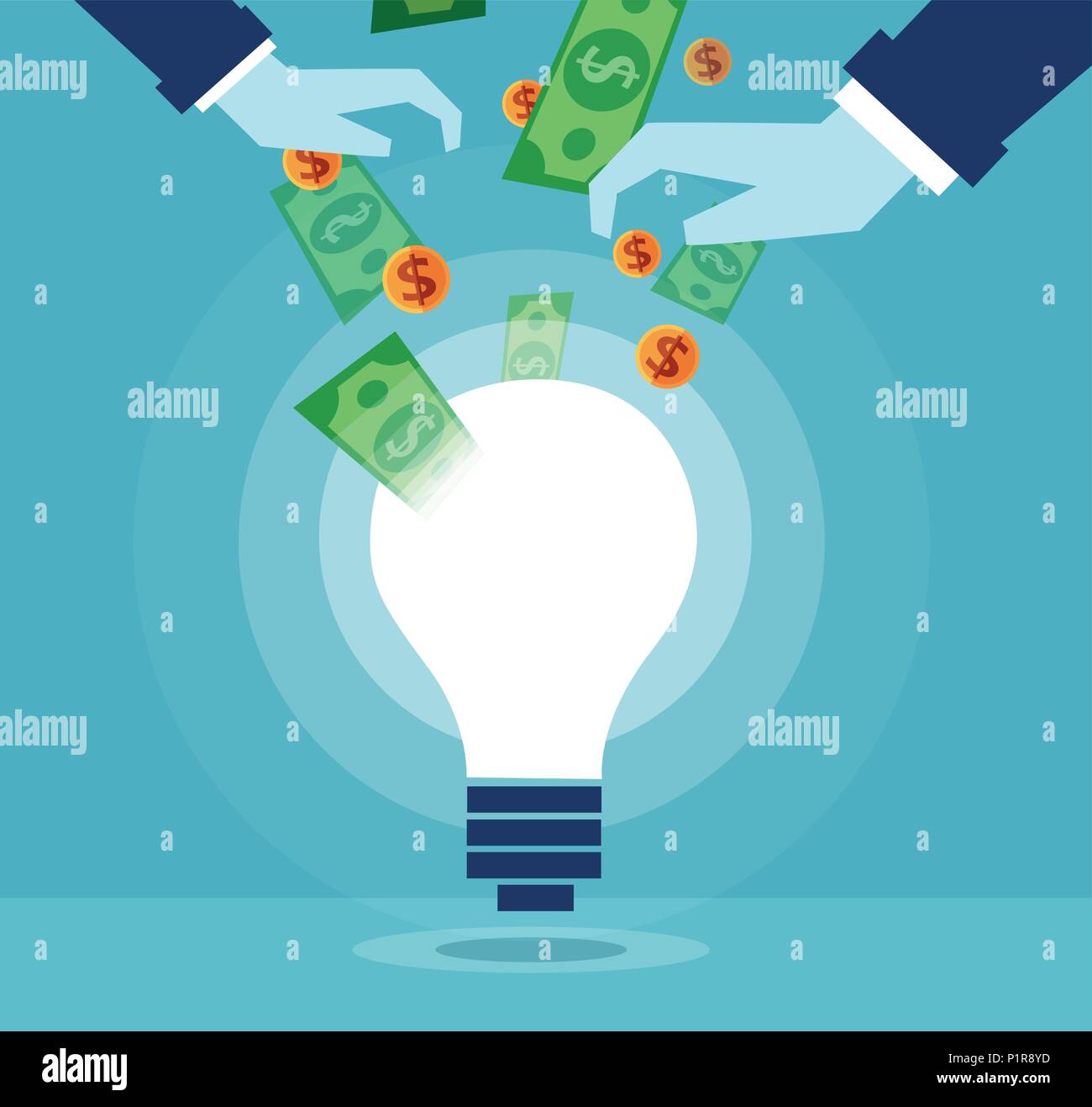 Concettuale illustrazione vettoriale di uomini di affari di investire denaro in brillante idea. Illustrazione Vettoriale