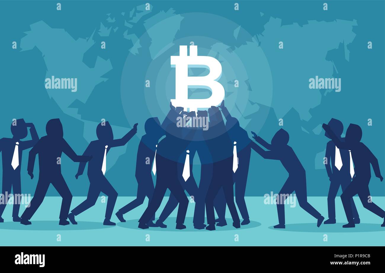 Illustrazione Vettoriale di persone desiderose di ottenere bitcoin trading e ottenere il profitto. Illustrazione Vettoriale