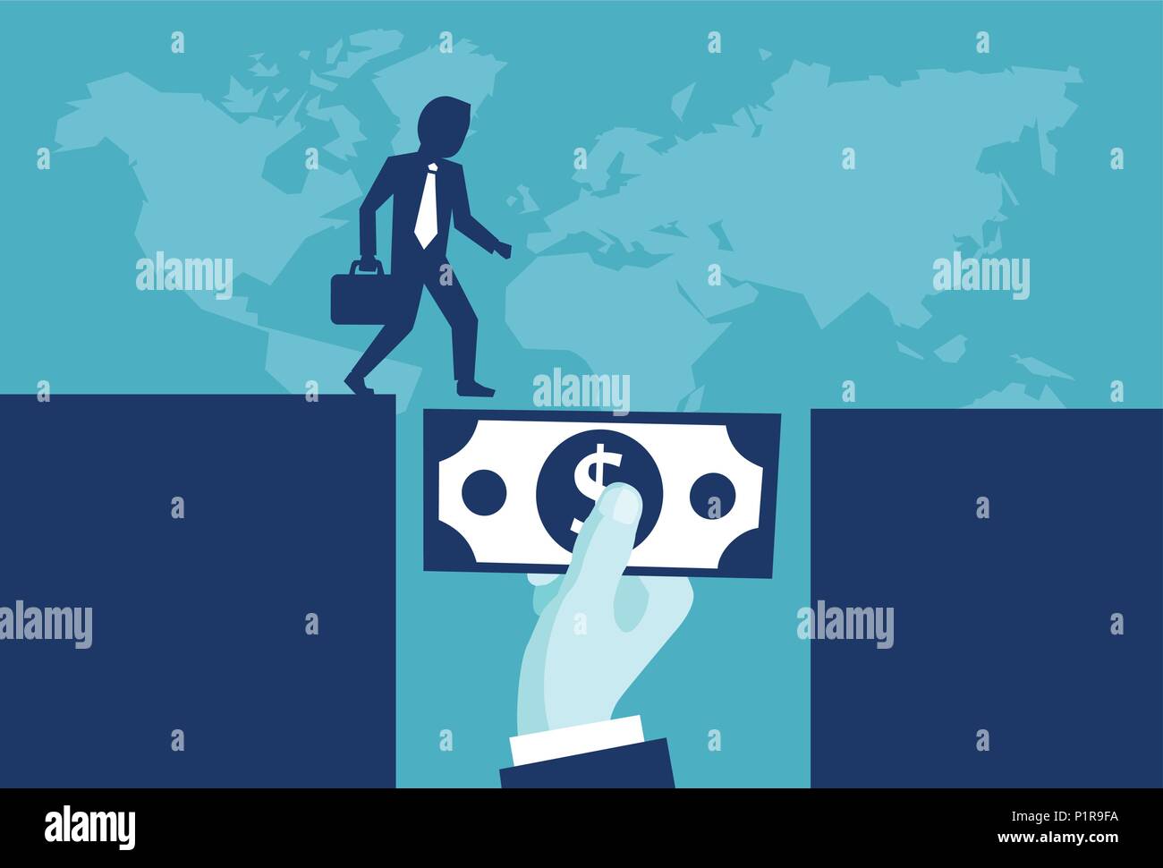 Illustrazione vettoriale di una potente investitore dare soldi il supporto di imprenditore nel futuro sviluppo. Illustrazione Vettoriale