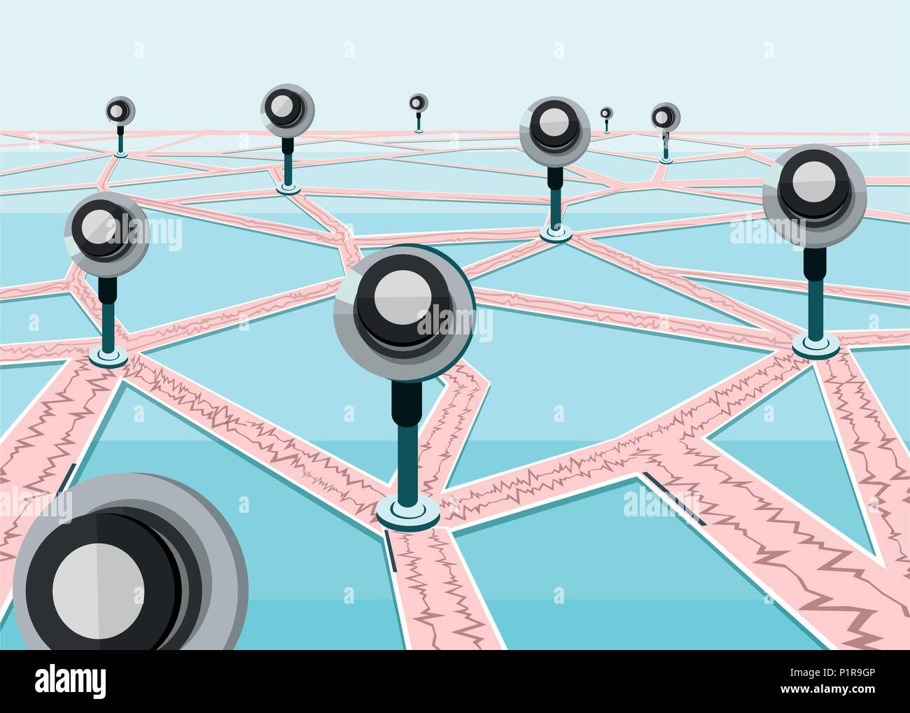 Illustrazione di vettore del servizio medico di conduzione della cura del paziente attraverso la rete. Illustrazione Vettoriale