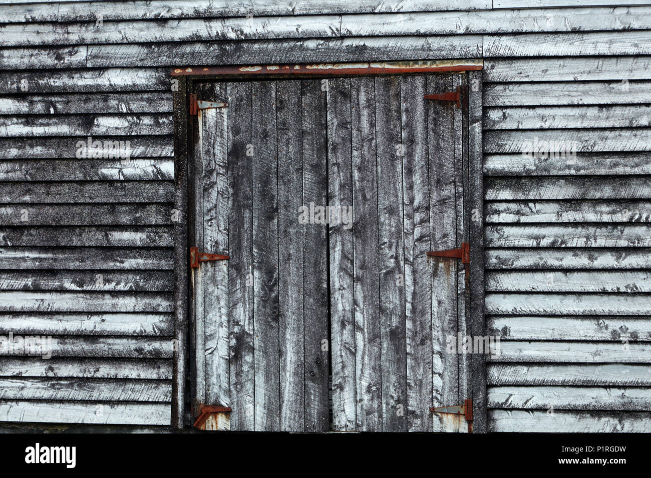 Porta e weatherboard, old boathouse, Okarito, nella costa occidentale dell'Isola del Sud, Nuova Zelanda Foto Stock