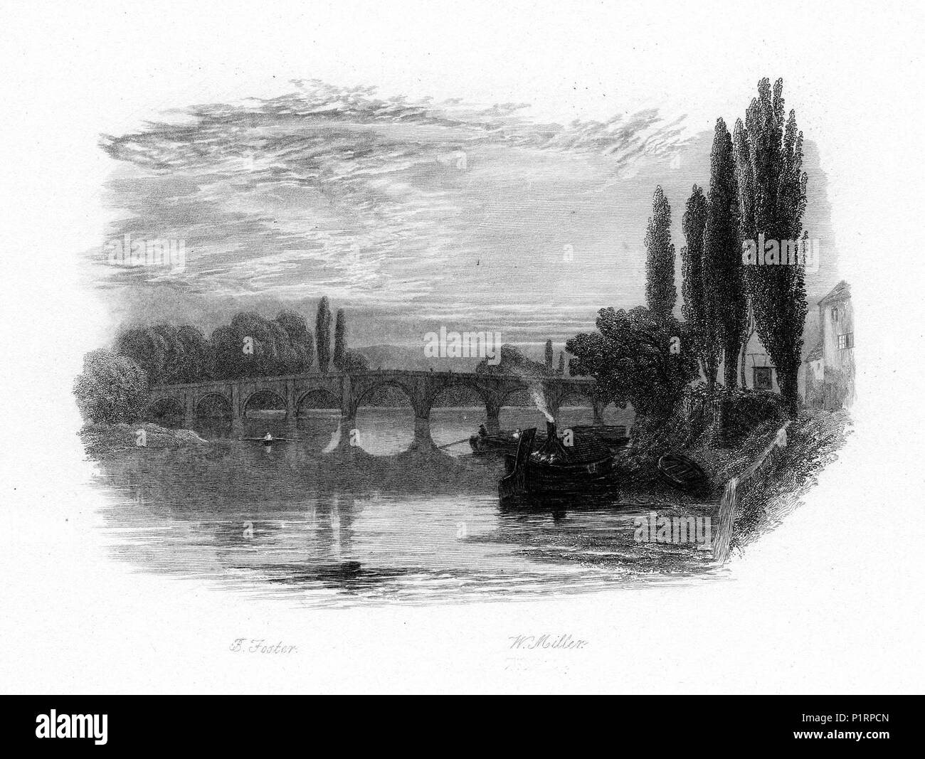 "A pensare al ponte di Kew' incisione di William Miller dopo Birket Foster Foto Stock