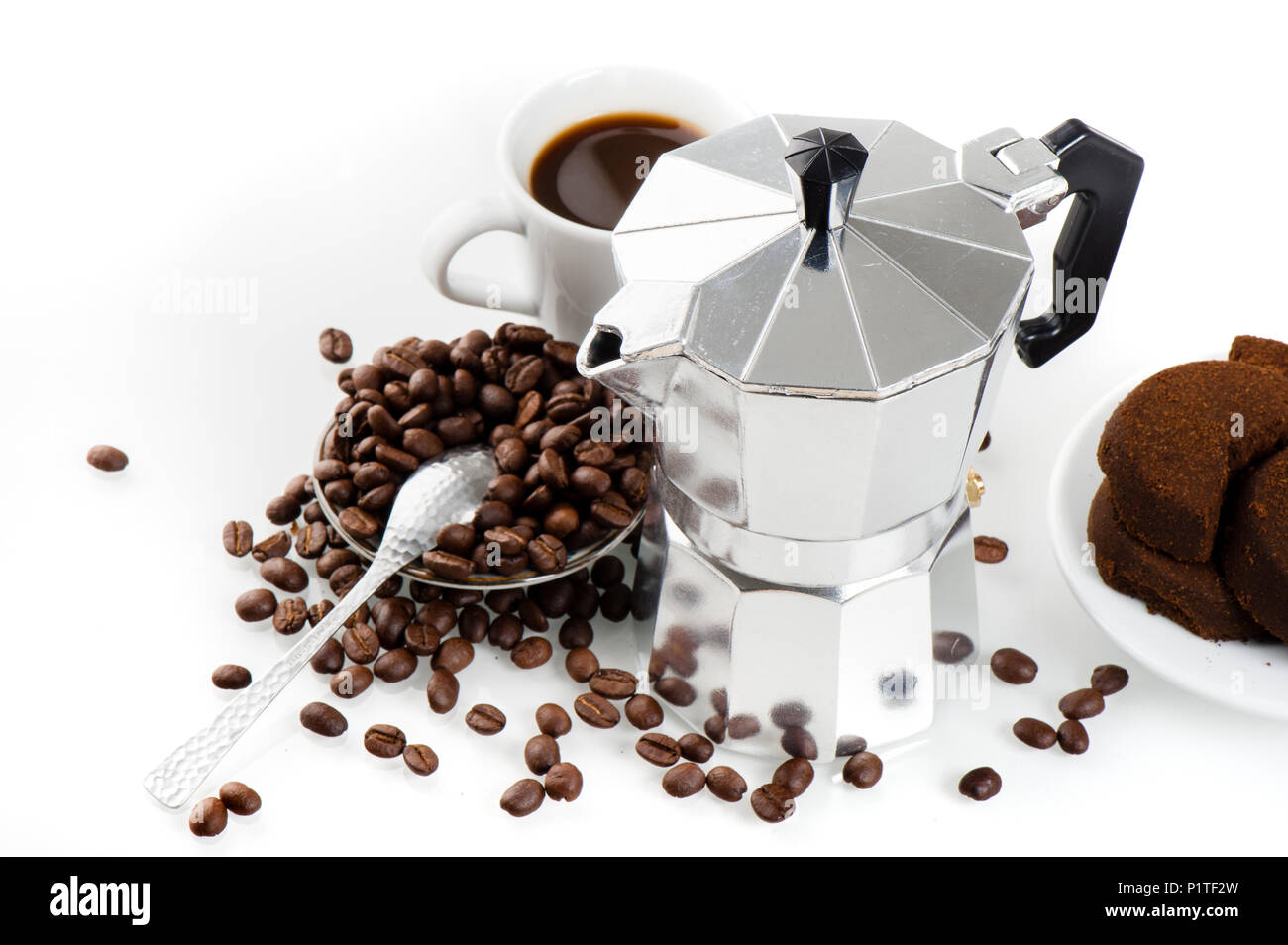 Gli amanti del caffe' concetto, caffè e attrezzature Foto Stock