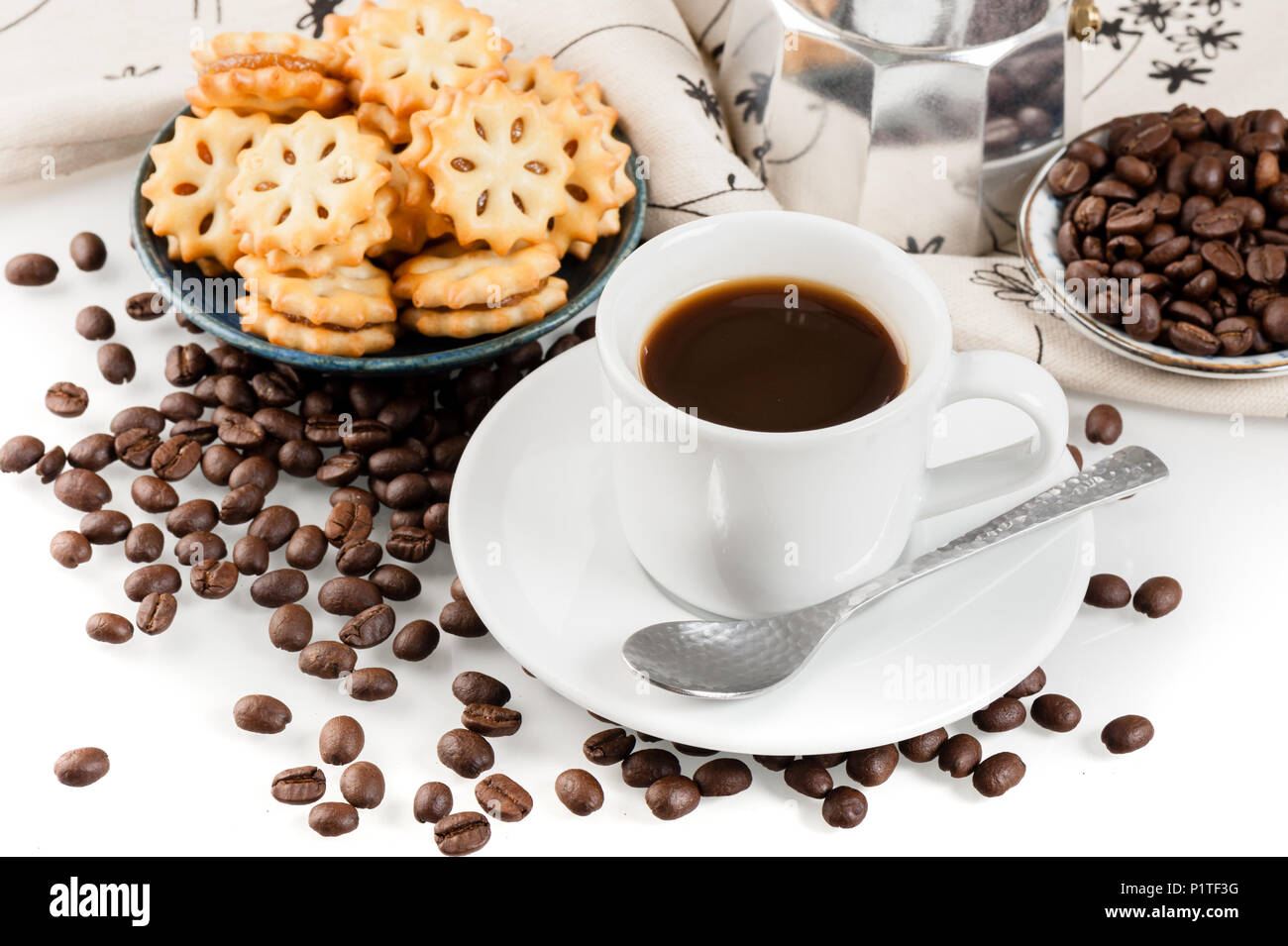 Gli amanti del caffe' concetto, caffè e attrezzature Foto Stock