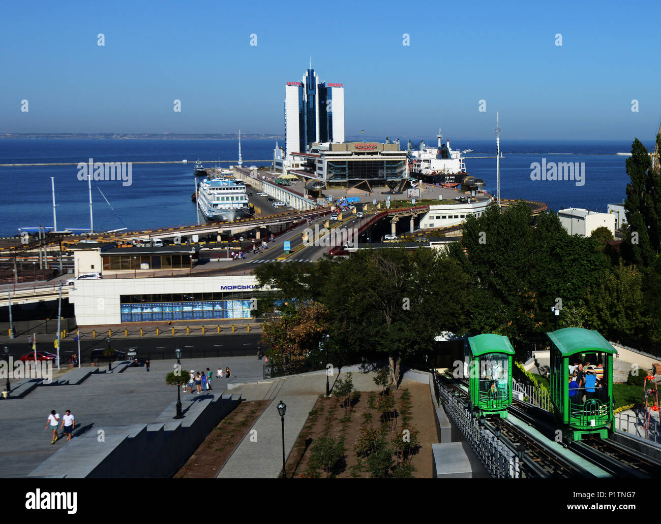 La Funicolare collega il porto di Odessa con Primorsky Boulevard. Foto Stock