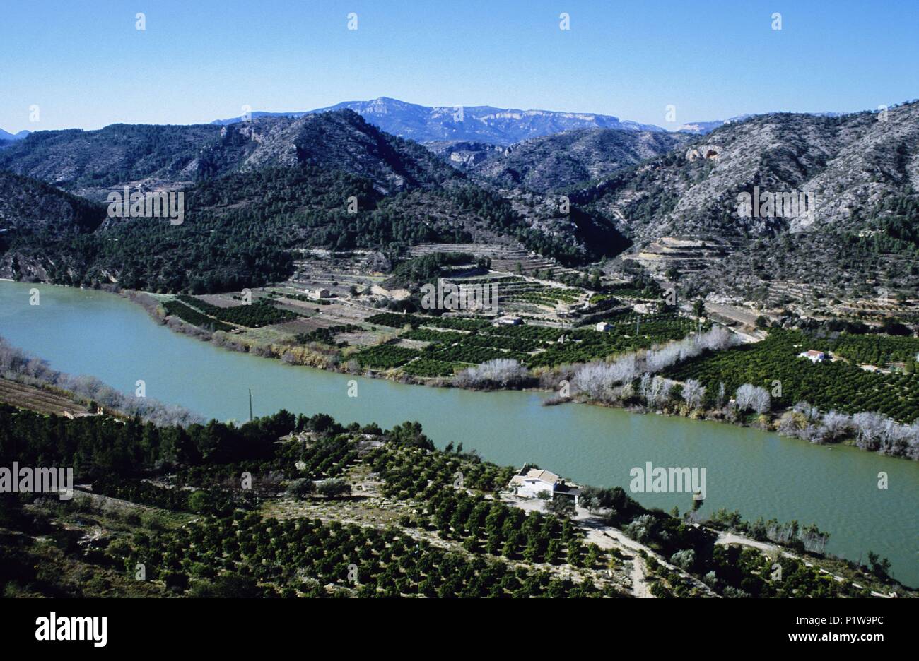 Baix Ebre: fiume Ebro view near Benifallet (Baix Ebre). Foto Stock