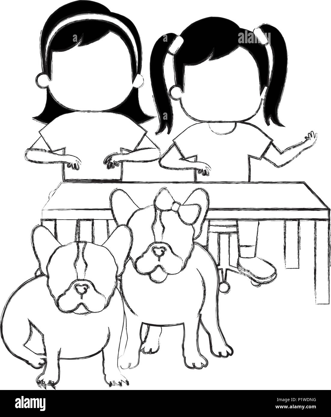 I bambini con simpatici cani Illustrazione Vettoriale