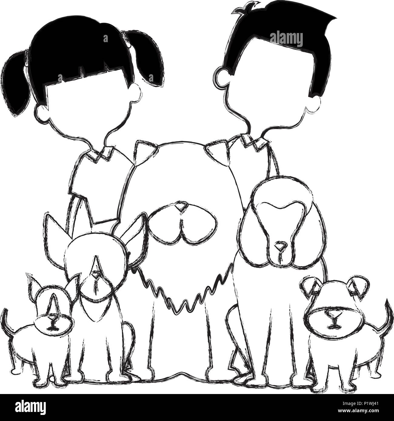 I bambini con simpatici cani Illustrazione Vettoriale