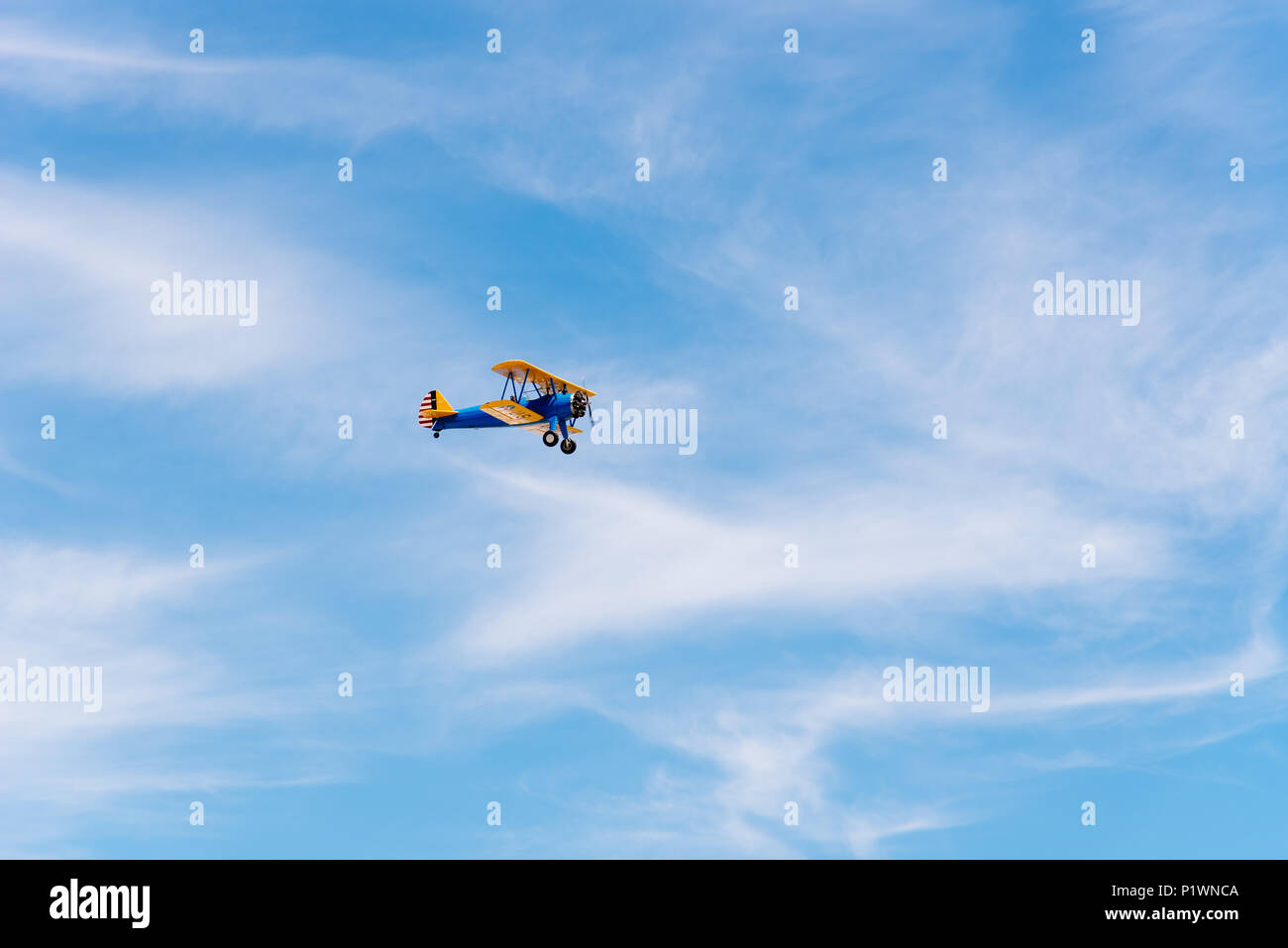 Madrid, Spagna - 3 Giugno 2018: Boeing Stearman Kaydet - FNM 1933 durante air show della storica collezione aerei a Cuatro Vientos airport Foto Stock
