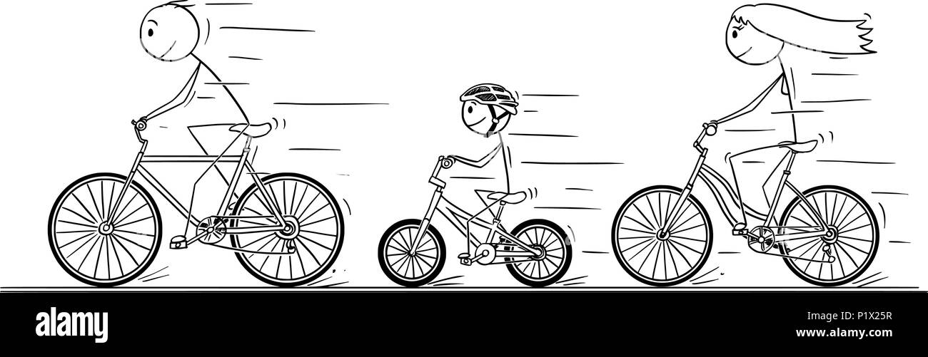 Cartoon della famiglia giovane in sella della bicicletta Illustrazione Vettoriale