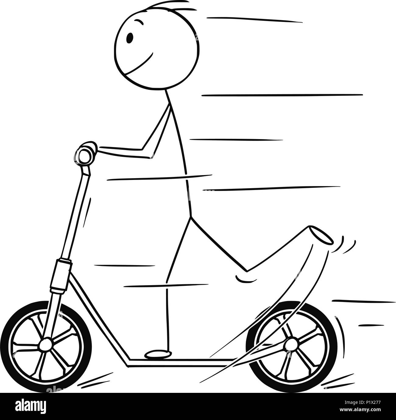 Cartoon di uomo o ragazzo cavalcare lo scooter Illustrazione Vettoriale