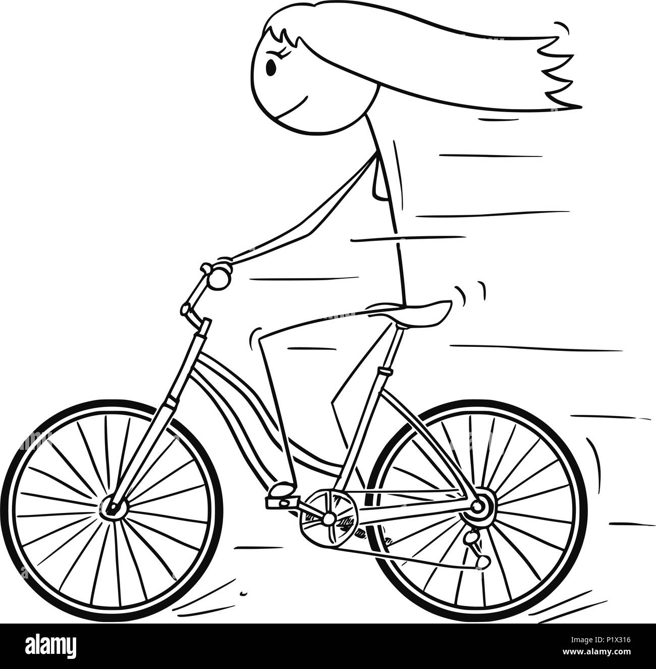 Cartoon di donna o ragazza in sella della bicicletta Illustrazione Vettoriale