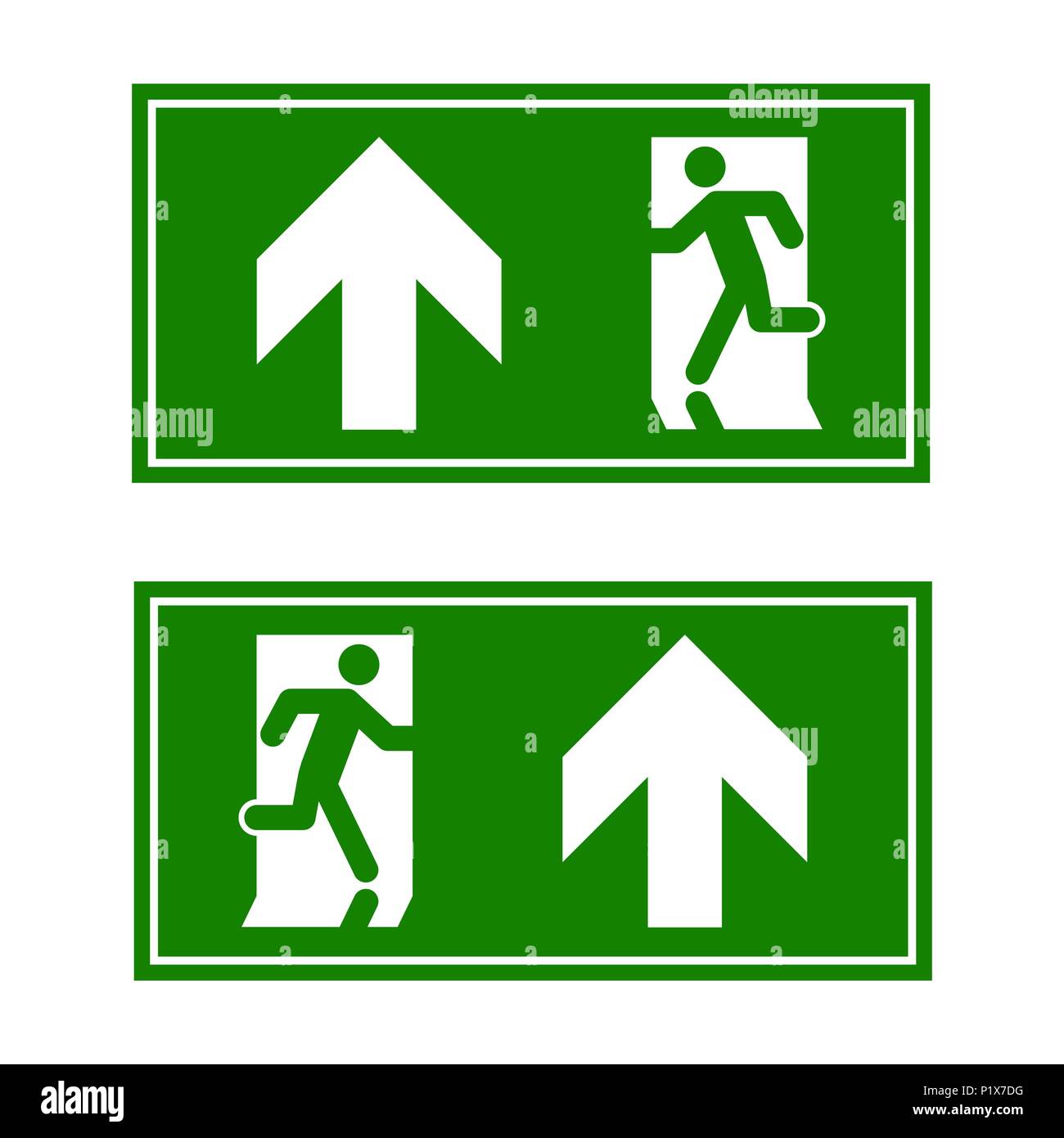 Uscita di emergenza segno. Uomo che corre fuori fuoco uscire. Illustrazione Vettoriale