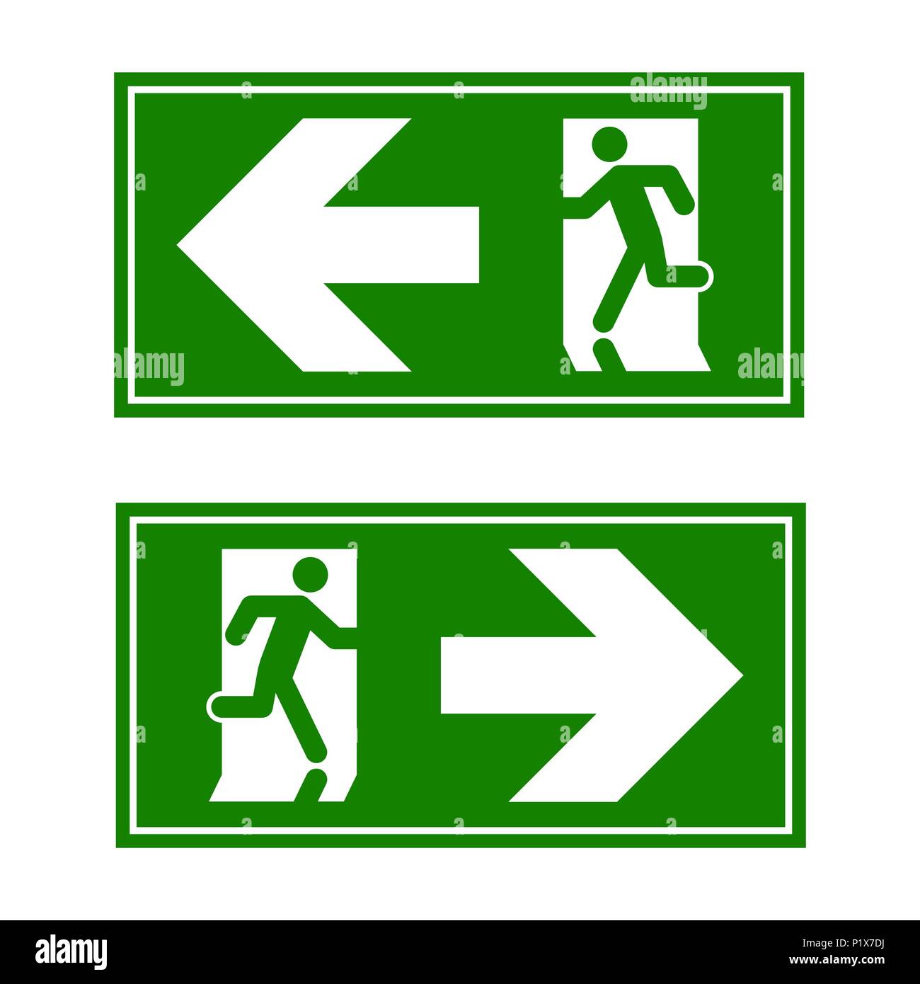 Uscita di emergenza segno. Uomo che corre fuori fuoco uscire. Illustrazione Vettoriale