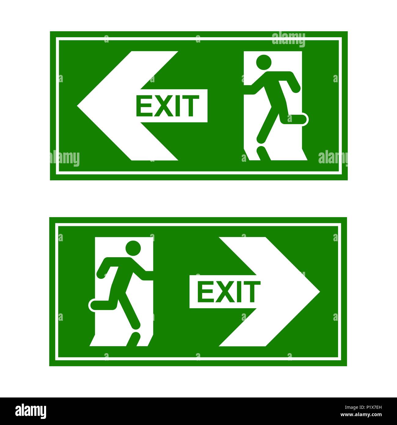 Uscita di emergenza segno. Uomo che corre fuori fuoco uscire. Illustrazione Vettoriale