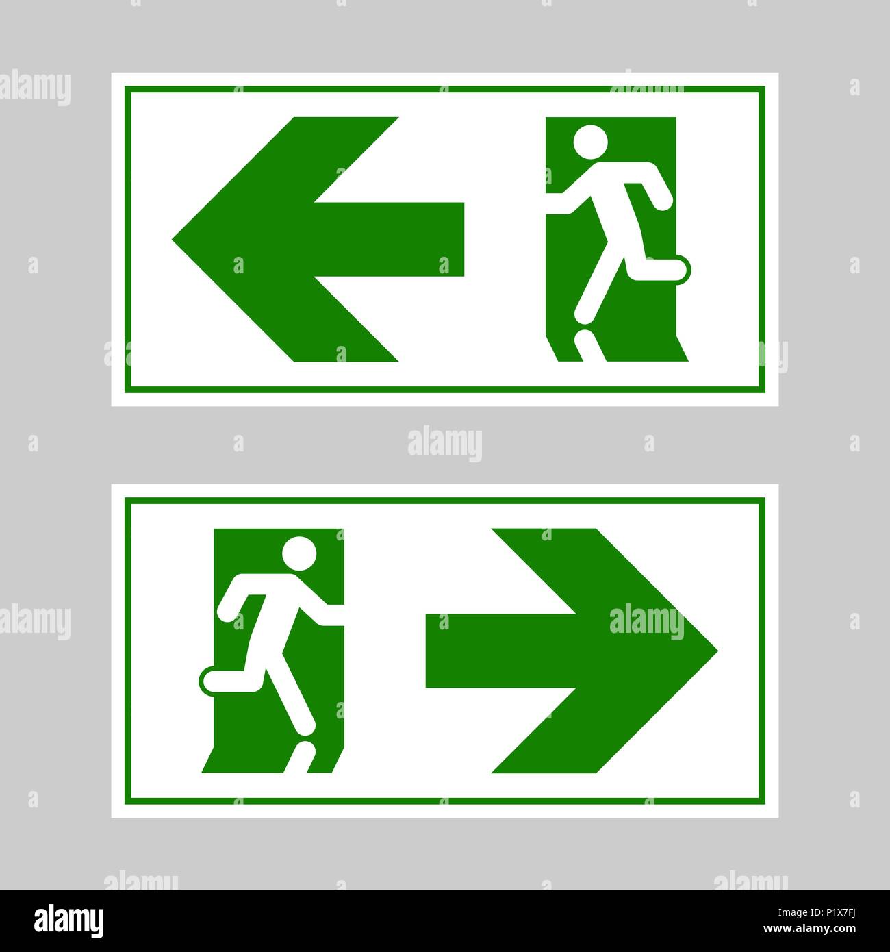 Uscita di emergenza segno. Uomo che corre fuori fuoco uscire. Illustrazione Vettoriale