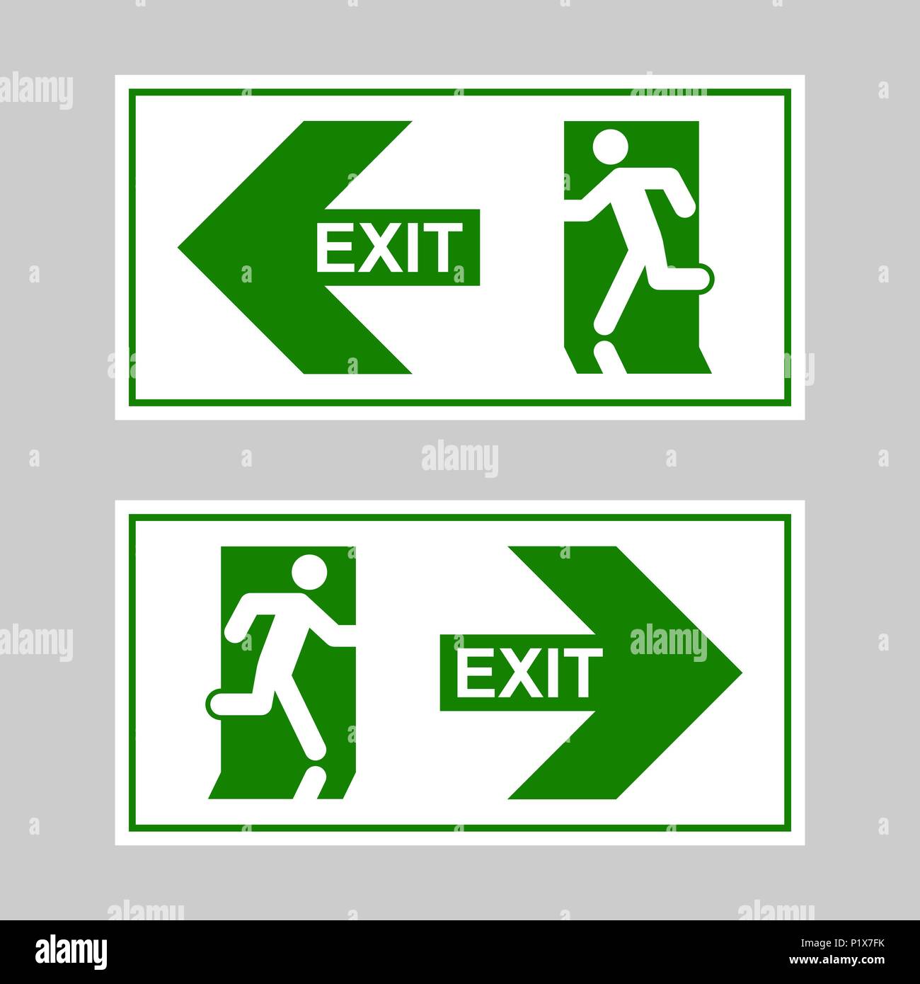 Uscita di emergenza segno. Uomo che corre fuori fuoco uscire. Illustrazione Vettoriale