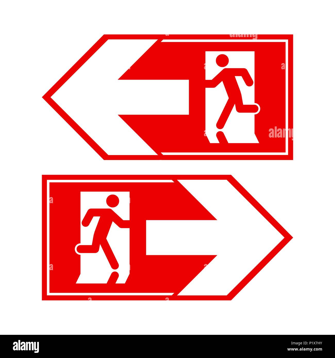 Uscita di emergenza segno. Uomo che corre fuori fuoco uscire. Illustrazione Vettoriale