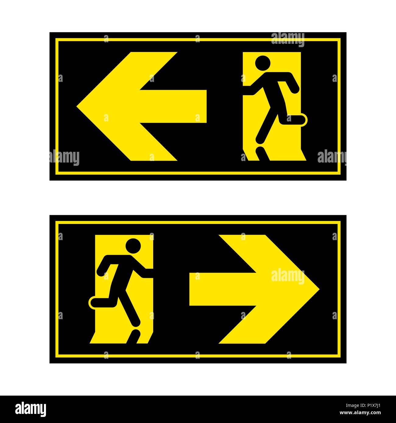 Uscita di emergenza segno. Uomo che corre fuori fuoco uscire. Illustrazione Vettoriale