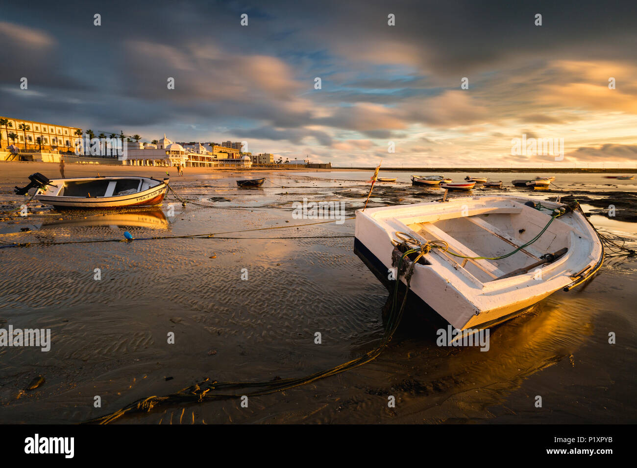 Atardecer en la playa de La Caleta Foto Stock