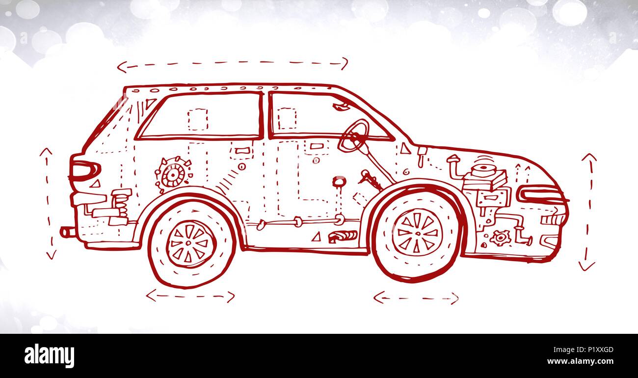 Schizzo di automobile meccanica del disegno a mano Foto Stock