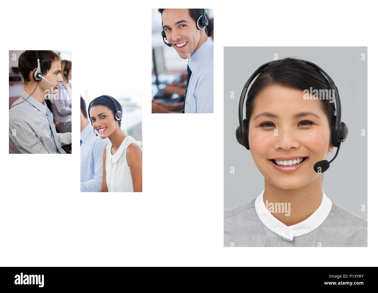 Collage di Customer Service Help team in call center Foto Stock