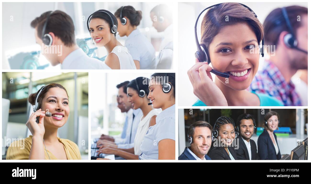 Collage di Customer Service Help team in call center Foto Stock