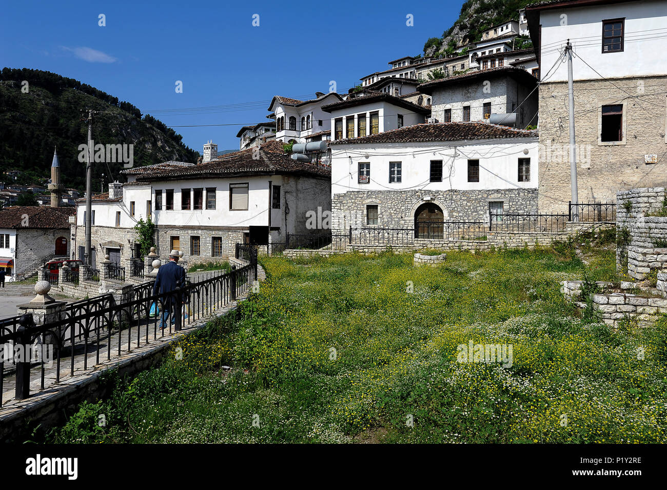 Berat, in Albania, in vista delle case della città Foto Stock