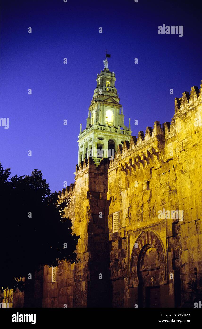 La moschea, parete, porta e minareto. Foto Stock