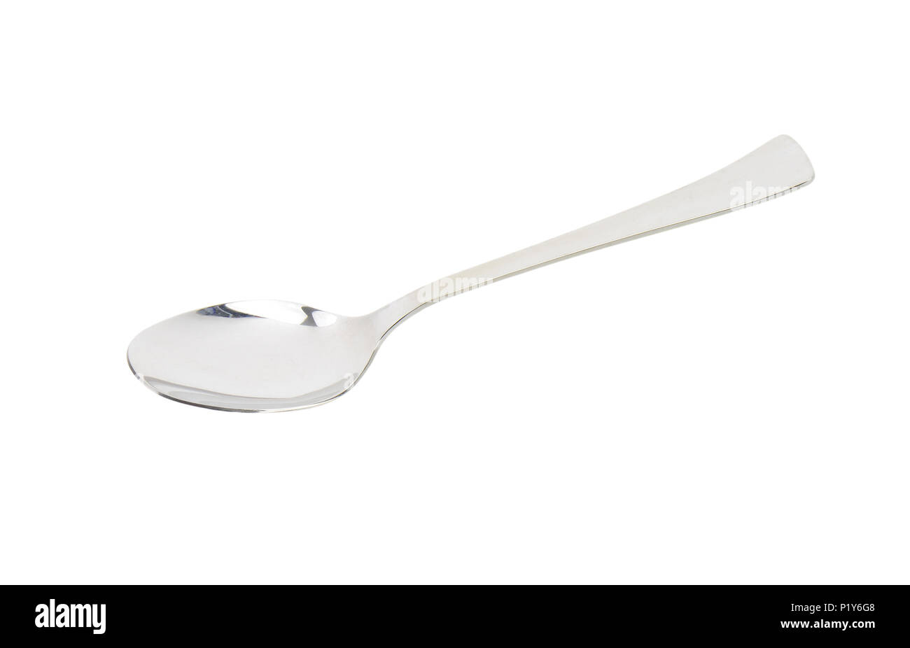 Tabella vuota cucchiaio su sfondo bianco Foto Stock