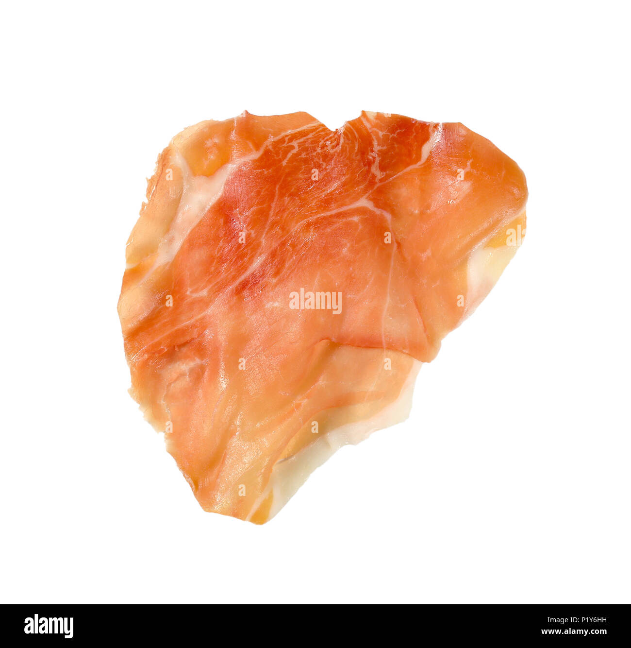Fetta di aria secca prosciutto su sfondo bianco Foto Stock