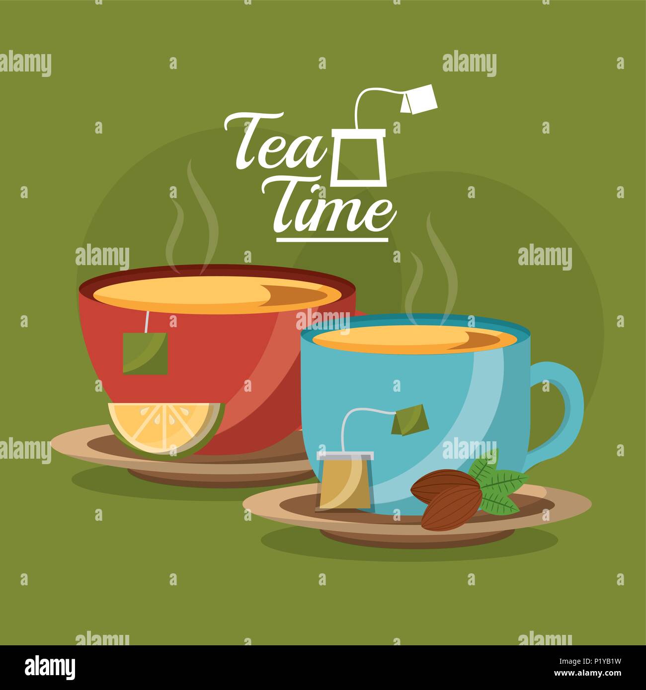 Tazza da tè fetta di limone e bustine di the semi sul piatto - tea time  illustrazione vettoriale Immagine e Vettoriale - Alamy