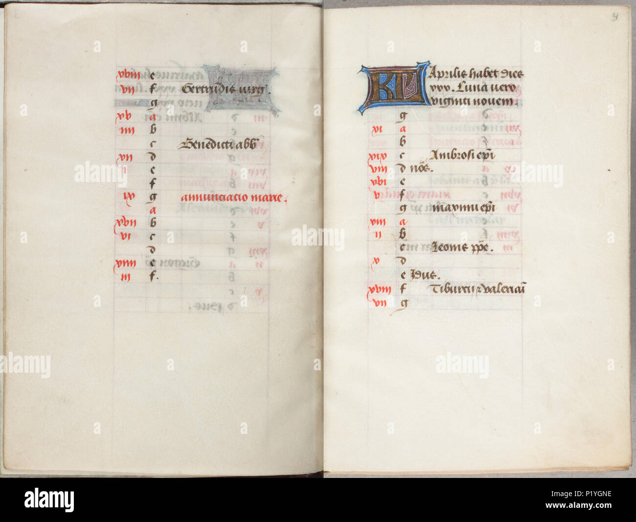 . Trivulzio Libro d Ore - KW SMC 1 - Calendario per il mese di aprile . Calendario per il mese di aprile . circa 1470. Scribe: Nicolas Spierinc 309 Trivulzio Libro d Ore - KW SMC 1 - Calendario per il mese di aprile Foto Stock