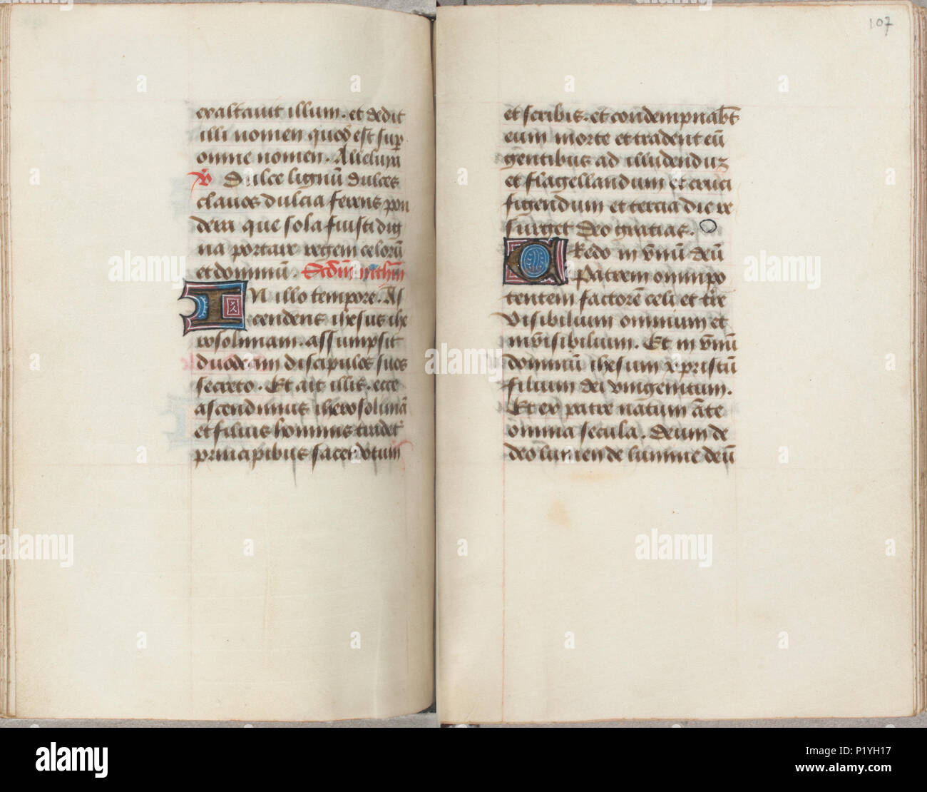 . Trivulzio Libro d Ore - KW SMC 1 - folio 106v (sinistra) e 107R (destro) . Lato sinistro folio 106v; destra folio 107r dal Trivulzio Libro d Ore - KW SMC 1 . circa 1470. Scribe: Nicolas Spierinc 309 Trivulzio Libro d Ore - KW SMC 1 - folio 106v (sinistra) e 107R (destra) Foto Stock