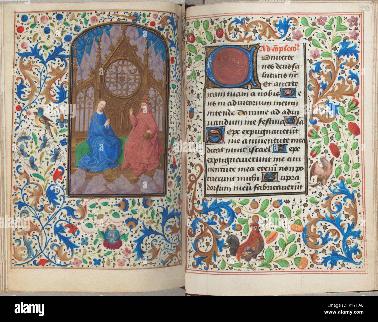 . Trivulzio Libro d Ore - KW SMC 1 - folio 232v (sinistra) e 233R (destro) . Lato sinistro folio 232v; destra folio 233r dal Trivulzio Libro d Ore - KW SMC 1 . circa 1470. Scribe: Nicolas Spierinc 310 Trivulzio Libro d Ore - KW SMC 1 - folio 232v (sinistra) e 233R (destra) Foto Stock