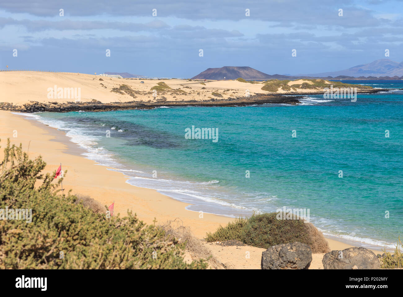 Splendida costa Isole Canarie Fuerteventura. Destinazione di viaggio. Sullo sfondo della natura Foto Stock