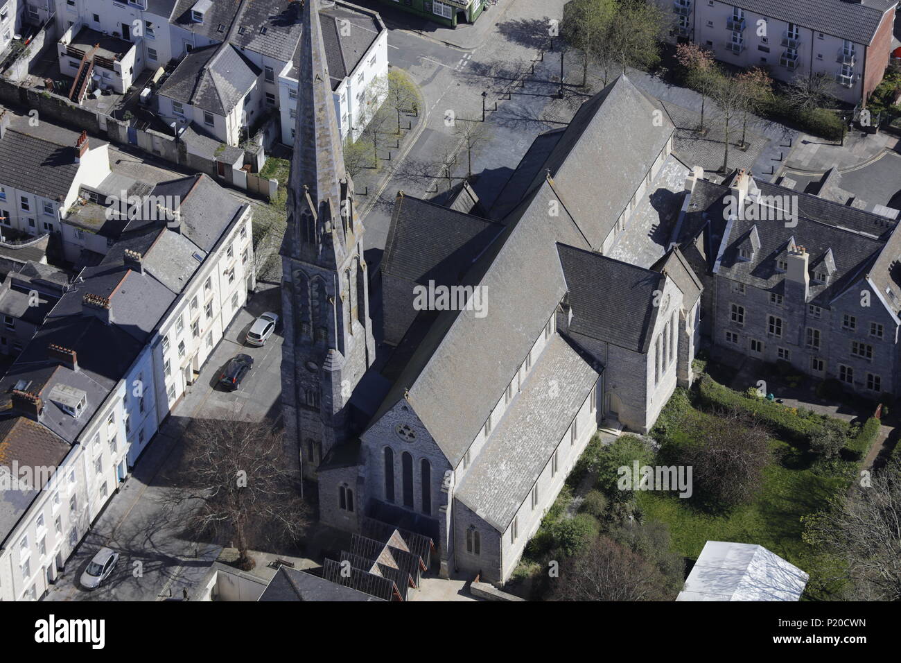 Una veduta aerea della Cattedrale di Plymouth, Cornwall Regno Unito Foto Stock