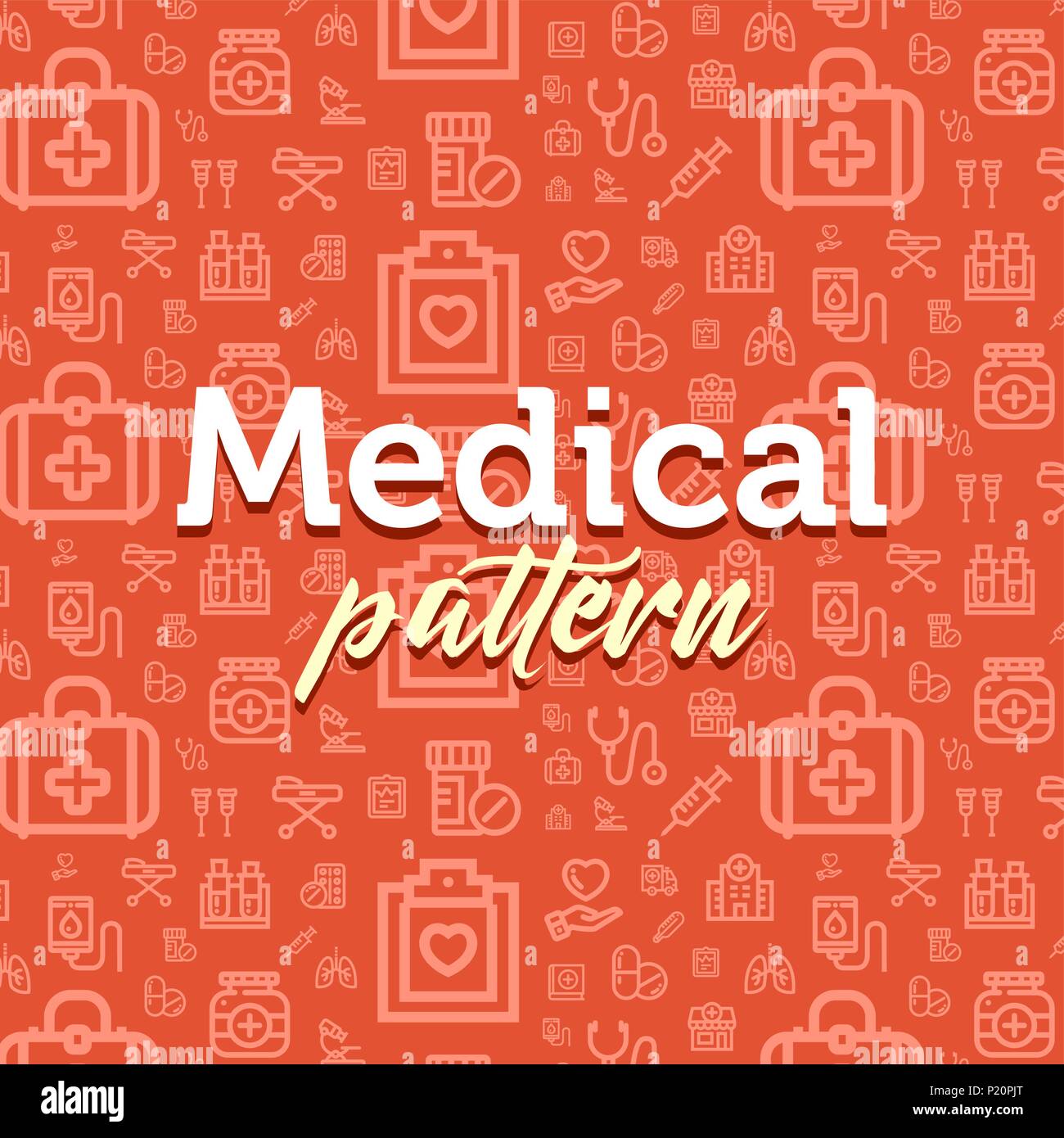 Modello medico illustrazione con contorno di vettore semplice piatto icone sullo sfondo di texture Illustrazione Vettoriale