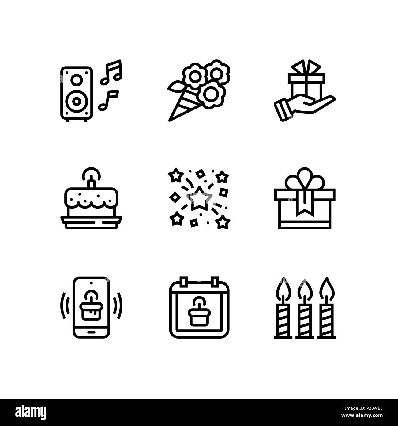 Compleanno, evento celebrazione vettore icone semplici per il web e i dispositivi mobili pack 5 Illustrazione Vettoriale