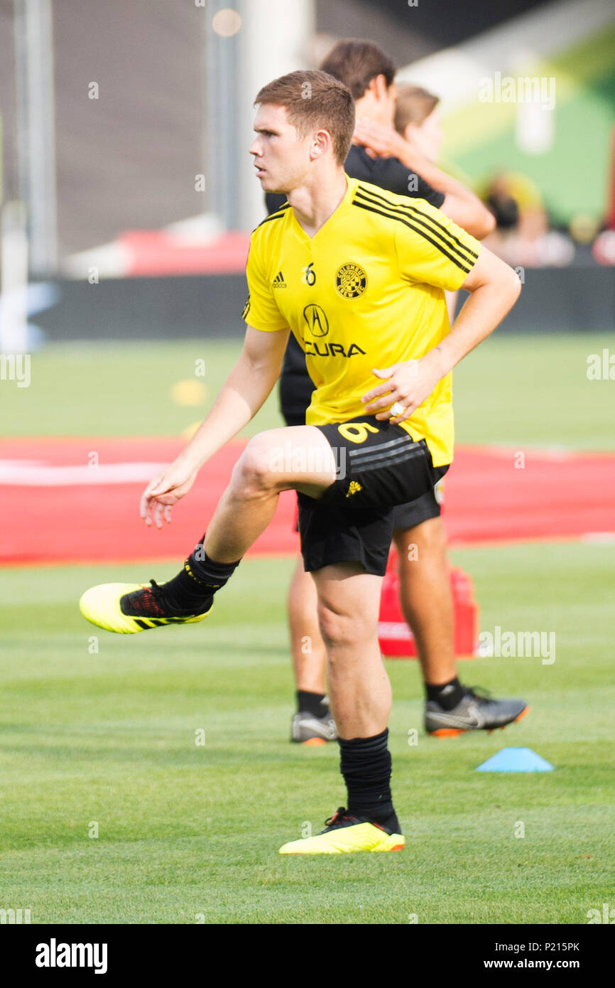 Giugno 10, 2018: Columbus Crew SC centrocampista Wil Trapp (6) si riscalda prima di affrontare Atlanta United FC in Columbus, OH, Stati Uniti d'America. Brent Clark/Alamy Live News Foto Stock