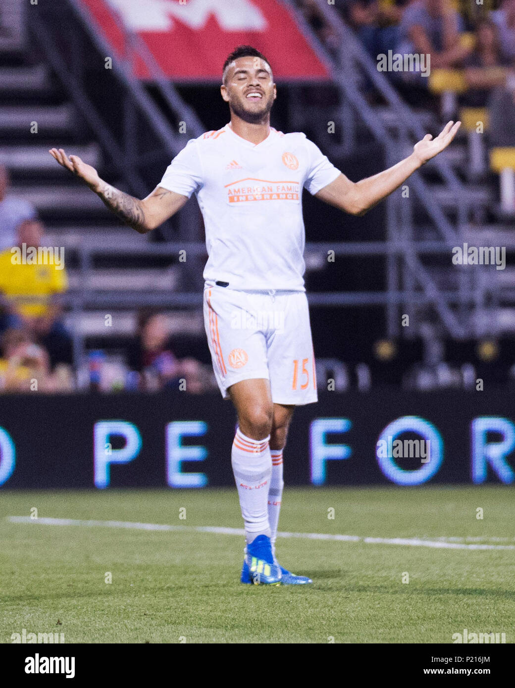 Giugno 10, 2018: Atlanta United FC avanti Héctor Villalba (15) festeggia il suo gol contro il Columbus Crew SC in Columbus, OH, Stati Uniti d'America. Brent Clark/Alamy Live News Foto Stock