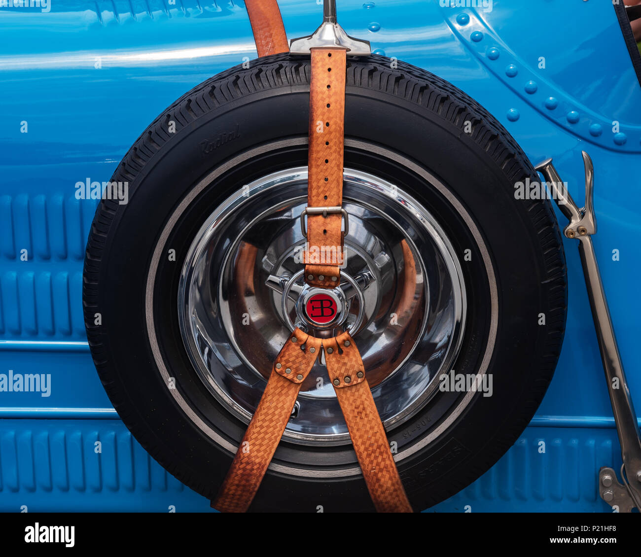 La ruota di scorta, Antique car show , a nord-est di Philadelphia, PA, Stati Uniti d'America Foto Stock