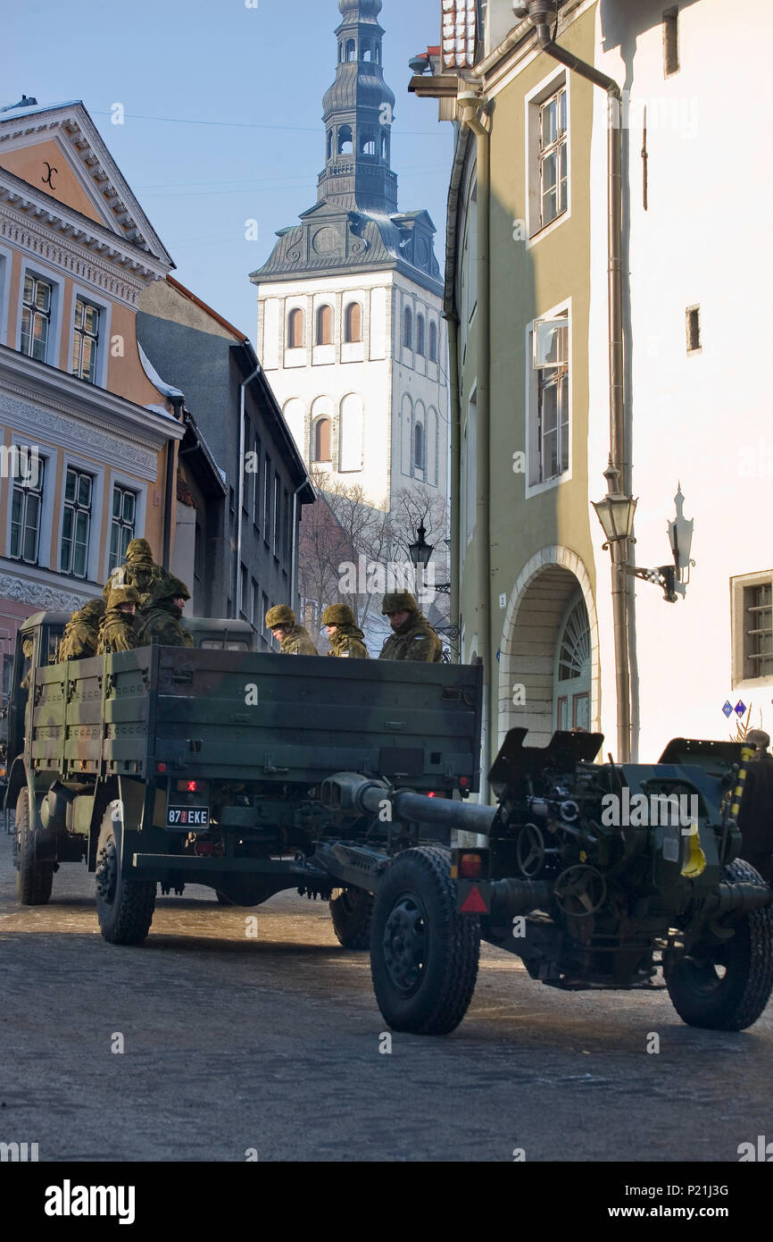 Le truppe di artiglieria e la raccolta annuale di Independence Day festival: Kuninga, Tallinn, Estonia Foto Stock