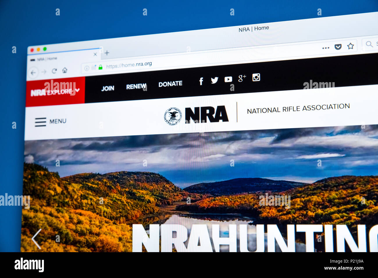 LONDON, Regno Unito - 22 FEBBRAIO 2018: la homepage del sito web ufficiale per la National Rifle Association - NRA è un Americano organizati no profit Foto Stock