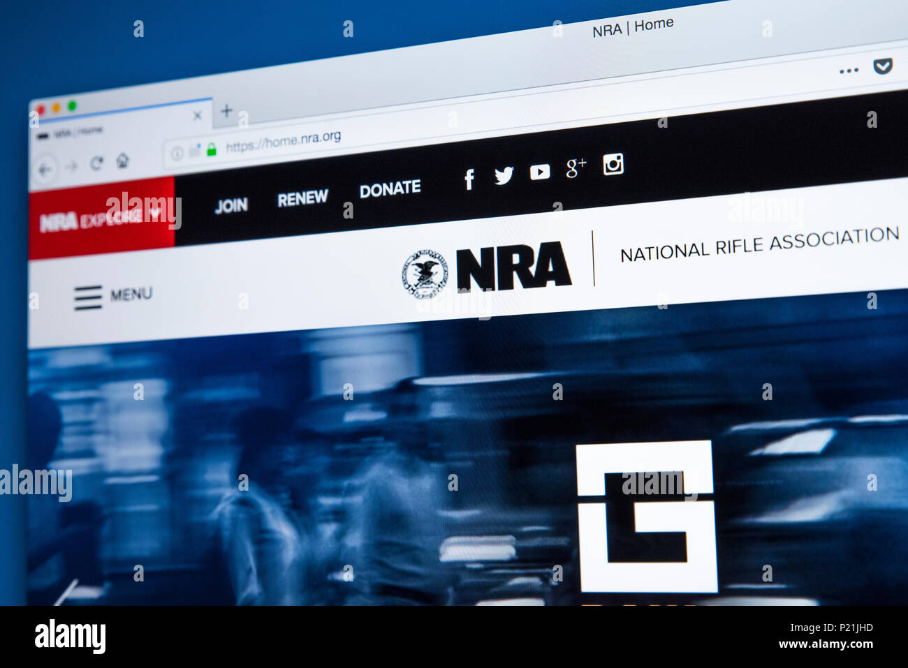 LONDON, Regno Unito - 22 FEBBRAIO 2018: la homepage del sito web ufficiale per la National Rifle Association - NRA è un Americano organizati no profit Foto Stock