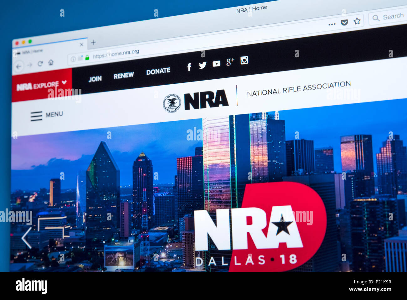 LONDON, Regno Unito - 22 FEBBRAIO 2018: la homepage del sito web ufficiale per la National Rifle Association - NRA è un Americano organizati no profit Foto Stock