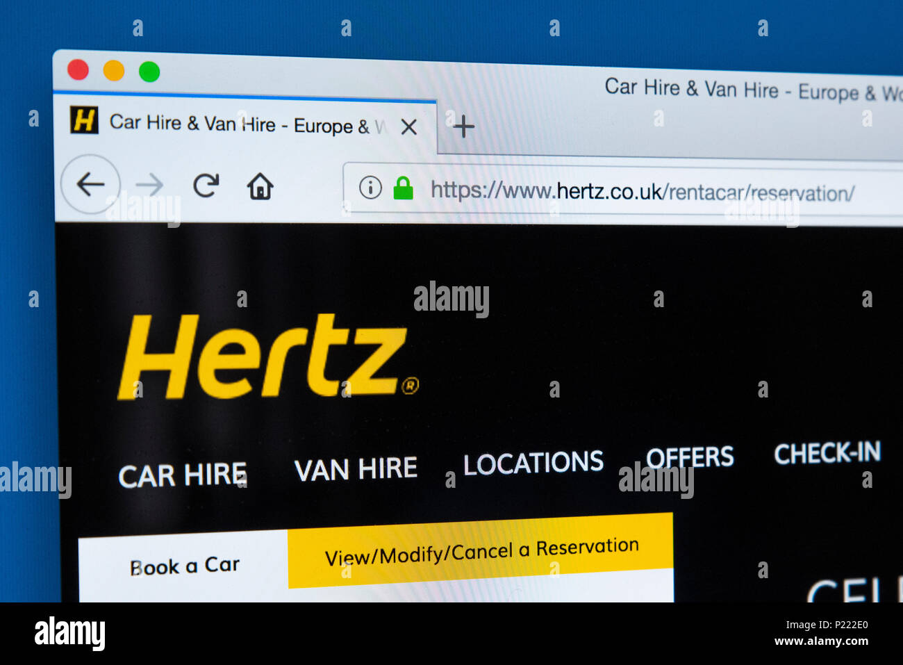 LONDON, Regno Unito - 24 FEBBRAIO 2018: la homepage del sito ufficiale di Hertz - la vettura americana la società di noleggio, il 24 febbraio 2018. Foto Stock