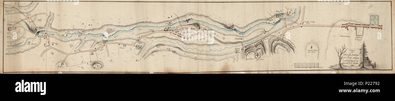 . Norsk bokmål: Kart fra Nasjonalbibliotekets kartsamling. Kartet er gitt ut mi håndtegnet (1806) og viser . prima di 1806. Ramm. W.F 71 Croqui oltre Vejen fra Sandager til Torvet - no-nb krt 00866 Foto Stock