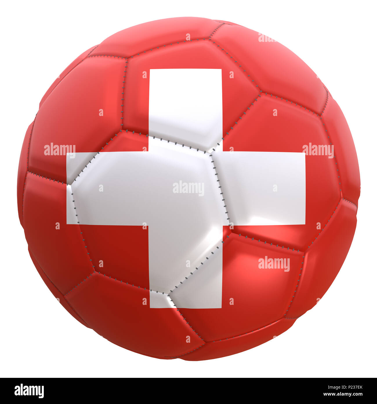 3D rendering di una bandiera della Svizzera su un pallone da calcio. La Svizzera è uno dei team di coppa del mondo di campionato in Russia 2018. Foto Stock