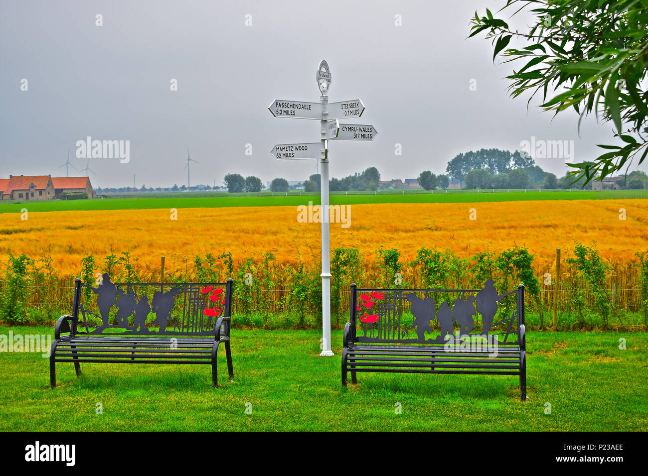 Il Welsh National Memorial Park di Langemark vicino a Ypres è una piccola ma iconico centro per ricordo per i soldati della Prima Guerra Mondiale di discesa Gallese Foto Stock